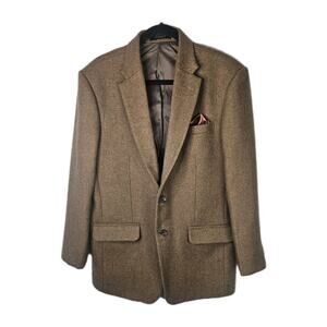 Custom Italian Studio Suits Rust Brown Tweed Wool Blazer Size 44R Pocket Square